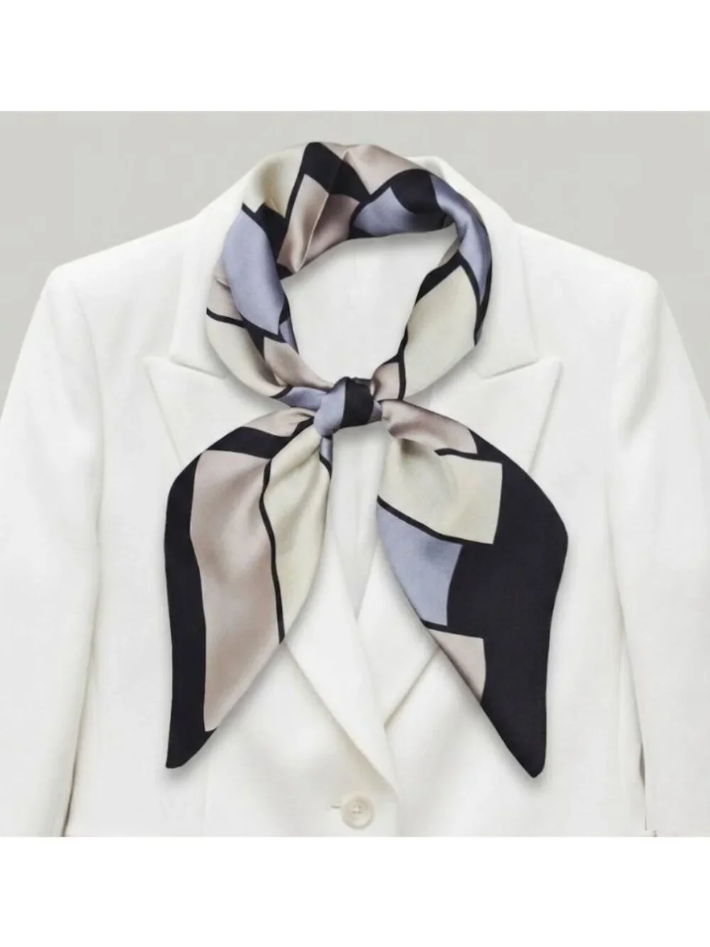 ✨Luxury Silky Square Scarf Black Gray Beige Geometric Block Print Versatile Wrap